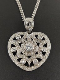 BEAUTIFUL STERLING SILVER CZ HEART NECKLACE