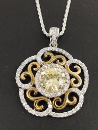 STUNNING TWO TONE STERLING SILVER YELLOW CZ NECKLACE