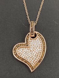 BEAUTIFUL ROSE GOLD OVER STERLING SILVER CZ HEART NECKLACE