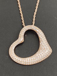 BEAUTIFUL ROSE GOLD OVER STERLING SILVER PAVE CZ HEART NECKLACE