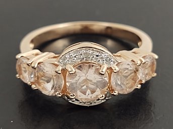 AMAZING ROSE GOLD OVER STERLING SILVER PINK TOURMALINE & DIAMOND RING