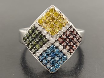 STUNNING STERLING SILVER MULTI COLORED 1.21ctw DIAMOND RING