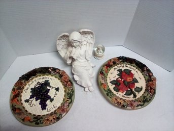 Spiritual Collection - 9 Inch Fruit Of The Spirit Plates - Resin Angel, Angel Snow Globe, Baby Jesus Kd/A2