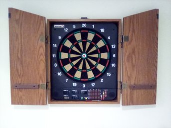 Electronic Dart Board In Handsome Cabinet - Includes 13 Darts