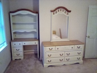 Girl's Pine Dresser With Mirror Along With Matching Desk/hutch - A Dreamy Combo