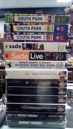 13 VHS Videos - 8 About Self Defense, Some Unopened, 3 Southpark, 2-Sade   KD/E4