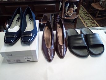 3 Pair Of Ladies Size 9 Shoes - Anne Klein AK Sport, Brown Heels, & Chaps Sandals JohB/CVBK-B