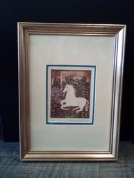 Framed & Matted Unicorn Print Pencil Signed By Barbara Garrison, Numbered 52/100  BS/WAB