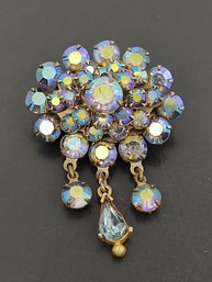 VINTAGE AURORA BOREALIS RHINESTONE DANGLE BROOCH