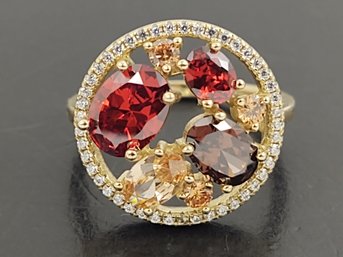 BEAUTIFUL GOLD OVER STERLING SILVER MULTI COLORED CZ CLUSTER RING