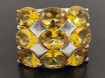 STUNNING STERLING SILVER CITRINE COLORED CZ CLUSTER RING