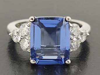 STUNNING SIGNED KIERA STERLING SILVER BLUE & WHITE CZ RING