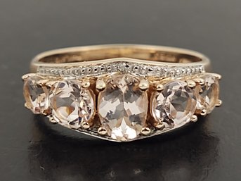 BEAUTIFUL ROSE GOLD OVER STERLING SILVER PINK TOURMALINE & DIAMOND CHIP RING