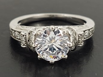 STUNNING STERLING SILVER CZ ENGAGEMENT RING