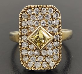 BEAUTIFUL GOLD OVER STERLING SILVER CITRINE COLORED & WHITE CZ RING