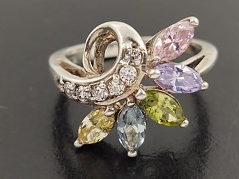 BEAUTIFUL STERLING SILVER MULTI COLORED CZ STONE RING