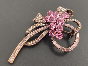 VINTAGE PINK RHINESTONE BOW BROOCH