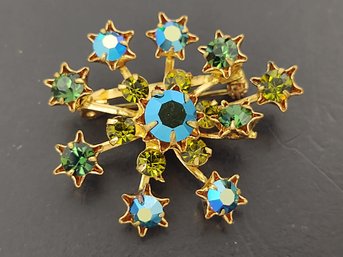 VINTAGE AUSTRIA BLUE & GREEN AURORA BOREALIS STAR BROOCH