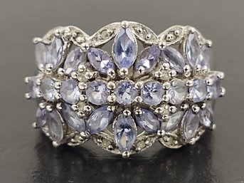 BEAUTIFUL STERLING SILVER TANZANITE & WHITE TOPAZ RING