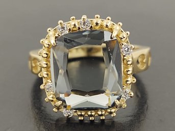 BEAUTIFUL GOLD OVER STERLING SILVER GLASS & CZ RING