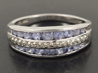 BEAUTIFUL STERLING SILVE TANZANITE & DIAMOND RING