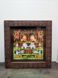 Adorable Framed Scherenshnitte Fine Papercuttings - Pamela Dalton - 7 Animals With Mirror Image BS/WA-B