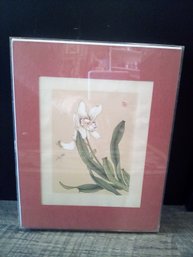 Beautiful Silk Painting - Flower & Insects - Asian Style - With Mat, In Poly Box Frame    BS/WA-2