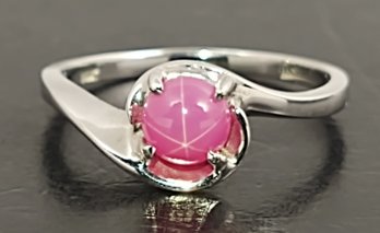 VINTAGE 14K WHITE GOLD PINK LINDE STAR SAPPHIRE RING