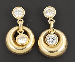 VINTAGE 14K GOLD WHITE CZ DANGLE EARRINGS