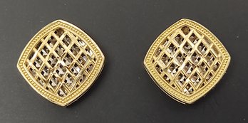 VINTAGE 14K GOLD BASKET WEAVE PATTERN EARRINGS