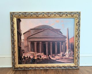 Vintage Painting Of The Pantheon In Rome With Ornate Frame