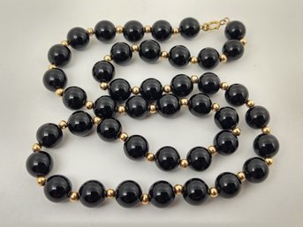 VINTAGE 14K GOLD & ONYX BEADED NECKALCE