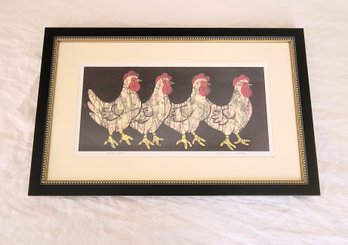 Signed Vintage Print Four Chickens