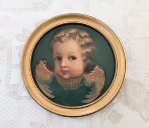 Small Cherub Picture In Gold-toned Frame