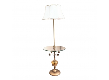 Very Pretty Vintage Tole Lamp With Attached Table