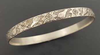 VINTAGE DANECRAFT STERLING SILVER FLOWER PATTERN BANGLE BRACELET