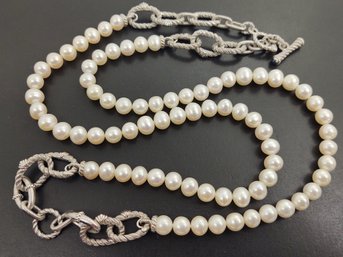 STUNNING DESIGNER JUDITH RIPKA STERLING SILVER PEARL ADJUSTABLE NECKLACE