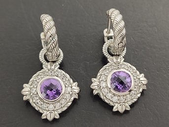 BEAUTIFUL DESIGNER JUDITH RIPKA STERLING SILVER AMETHYST EARRINGS