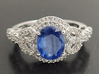 STUNNING STERLING SILVER BLUE KYANITE & CZ RING