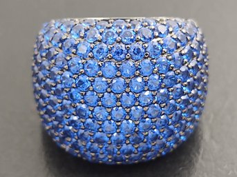 STUNNING STERLING SILVER PAVE SET BLUE SPINEL RING