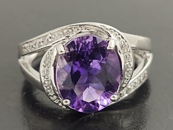 BEAUTIFUL STERLING SILVER AMETHYST & WHITE TOPAZ RING