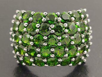 BEAUTIFUL STERLING SILVER CHROME DIOPSIDE CLUSTER RING