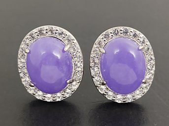 BEAUTIFUL STERLING SILVER LAVENDER JADE & WHITE TOPAZ EARRINGS