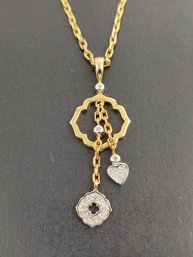 BEAUTIFUL GOLD OVER STERLING SILVER DIAMOND HEART DANGLE PENDANT NECKLACE