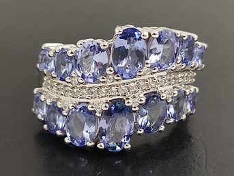 STUNNING STERLING SILVER TANZANITE & WHITE TOPAZ RING