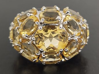 INCREDIBLE STERLING SILVER CITRINE CLUSTER DOME RING