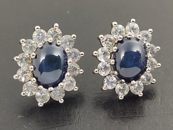 STUNNING STERLING SILVER BLUE STAR SAPPHIRE & WHITE TOPAZ EARRINGS