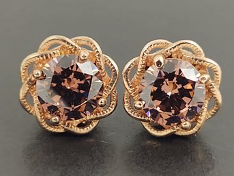 BEAUTIFUL ROSE GOLD OVER STERLING SILVER PURPLE CZ EARRINGS