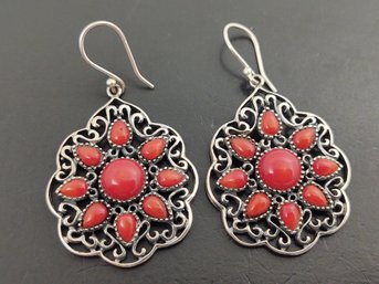 STUNNING STERLING SILVER & CORAL EARRINGS