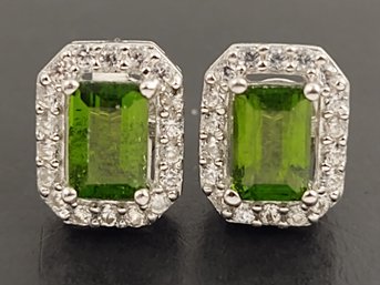 STUNNING STERLING SIVLER EMERALD & WHITE TOPAZ EARRINGS